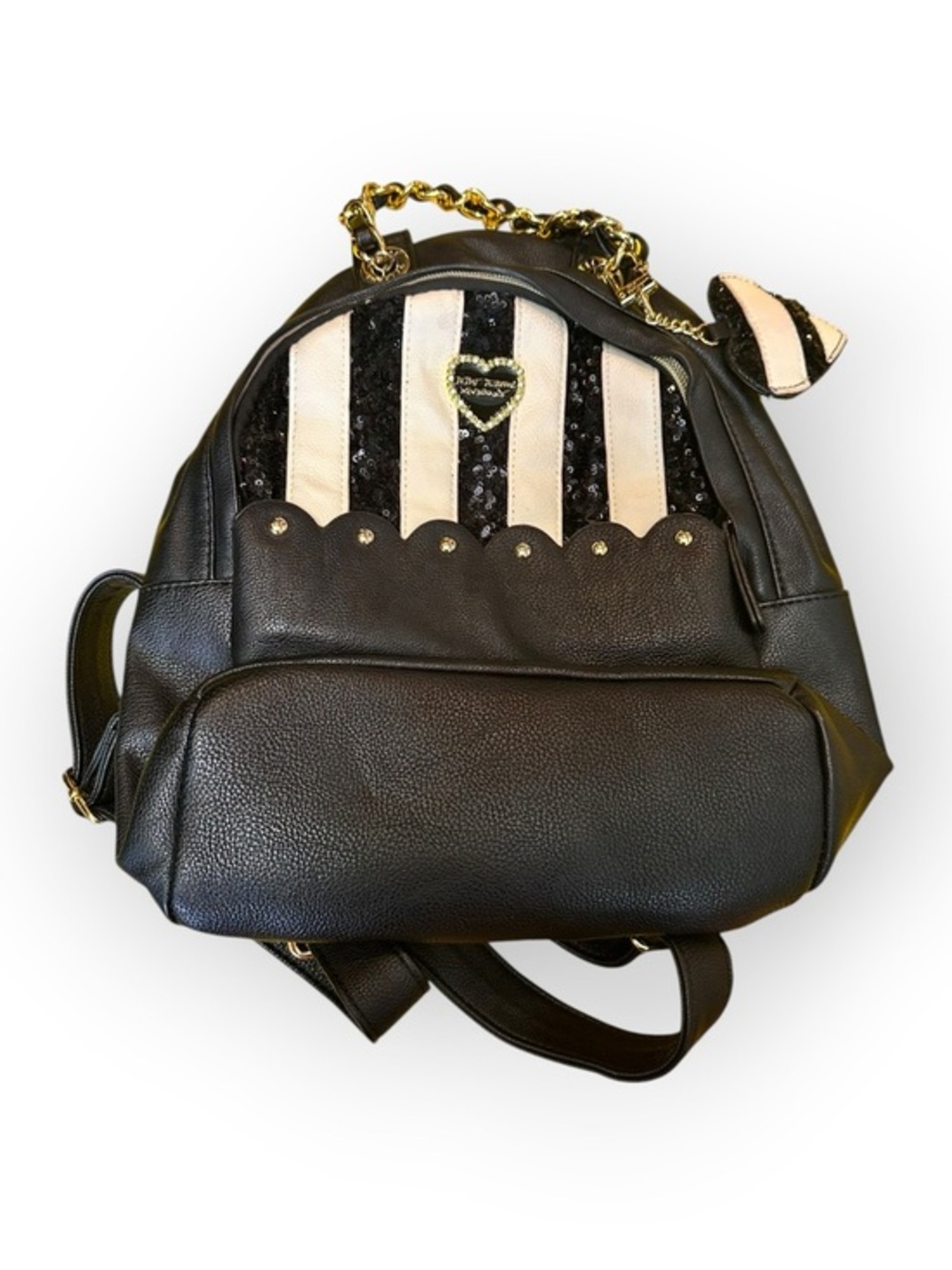 Women’s Betsey Johnson Black & White Sequin XOX Mini Backpack